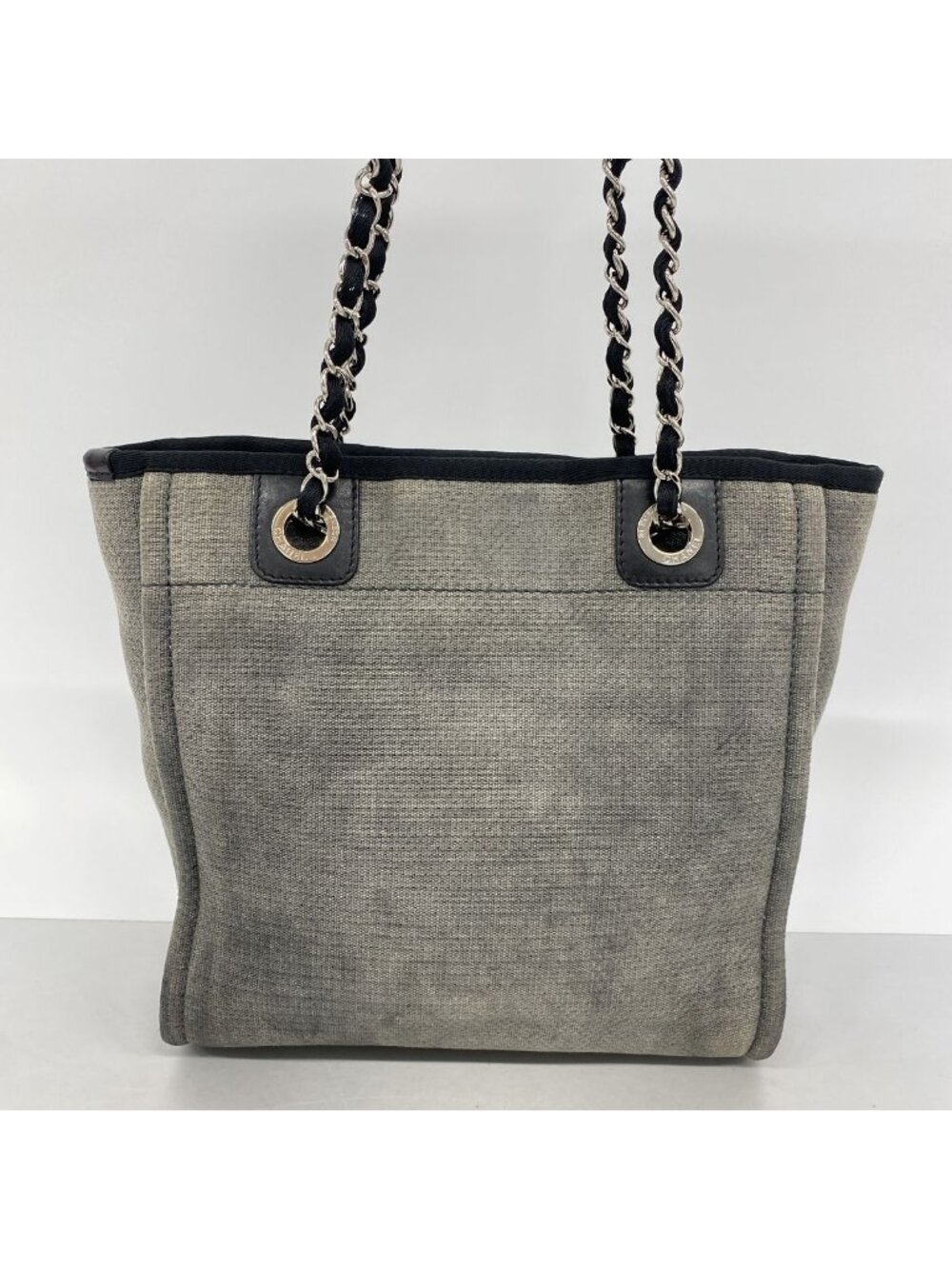 Chanel Chain Tote Bag Deauville Canvas Gray Silver - Picture 10 of 10